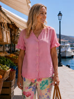 Audrey Linen Short Sleeve Ruffle Shirt - Musk