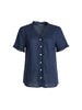 Audrey Linen Short Sleeve Top - Navy