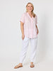 Sarah Linen Pleat Hem Pant - White