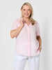 Audrey Linen Short Sleeve Ruffle Shirt - Pale Pink