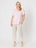 Audrey Linen Short Sleeve Ruffle Shirt - Pale Pink