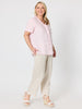 Audrey Linen Short Sleeve Ruffle Shirt - Pale Pink