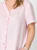 Audrey Linen Short Sleeve Ruffle Shirt - Pale Pink