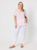 Audrey Linen Short Sleeve Ruffle Shirt - Pale Pink