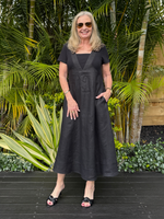 Le Marais Linen Midi Dress - Black