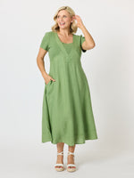 Le Marais Linen Midi Dress - Fern