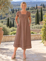 Le Marais Linen Midi Dress - Mocha