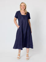 Le Marais Linen Midi Dress - Navy