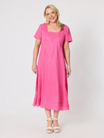 Le Marais Linen Midi Dress - Raspberry