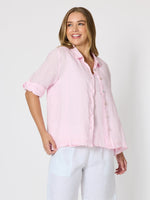 Milly Ruffle Hem Linen Shirt - Pale Pink