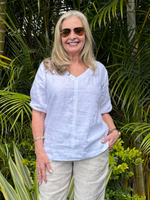 Anna V-neck Linen Top - White