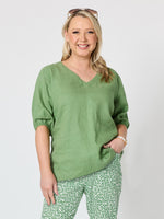 Anna V-neck Linen Top - Fern
