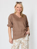 Anna V-neck Linen Top - Mocha