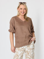 Anna V-neck Linen Top - Mocha
