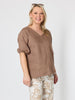 Anna V-neck Linen Top - Mocha