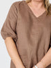 Anna V-neck Linen Top - Mocha