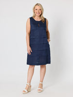 Amalfi Sleeveless Linen Dress - Navy