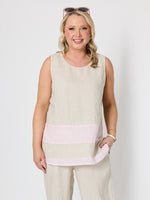 Chloe Contrast Linen Top - Natural Pale Pink
