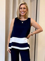 Chloe Contrast Linen Top - Navy/White