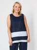 Chloe Contrast Linen Top - Navy/White