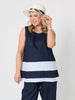 Chloe Contrast Linen Top - Navy/White