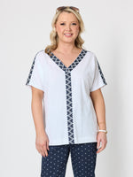 Embroidered Chevron Cotton T-shirt - White/Navy