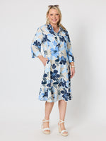Amalfi Floral Rose Print Dress - Cornflower Multi