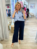 Essential Button Wide Leg Pant  - Navy