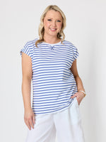 Dockside Stripe Stud Tee - Azure White