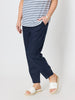 Sarah Linen Pleat Hem Pant - Navy