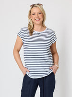 Dockside Stripe Stud Tee - Navy/White