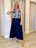 Riviera Print Top - Navy/White