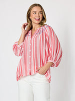Seaport Embroidered Stripe Top - Red White