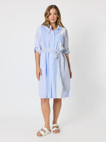 Miramar Stripe Print Shirt Dress - Blue/White