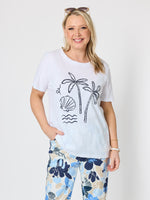 Amalfi Shell Beaded Cotton Tee - White/Navy