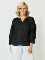 Kate Linen Top - Black