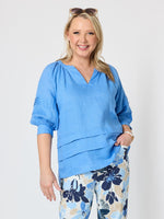 Kate Linen Top - Cornflower