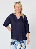 Kate Linen Top - Navy