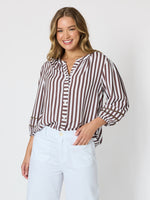 Montecito Stripe Print Top - Coffee White