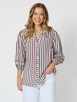 Montecito Stripe Print Top - Coffee White