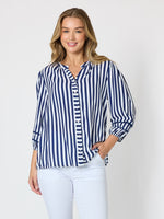 Montecito Stripe Print Top - Navy/White