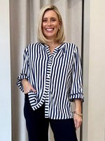 Montecito Stripe Print Top - Navy/White