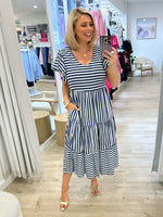 Kalahari Stripe Print Dress - Navy/White