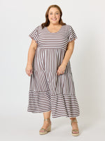 Kalahari Stripe Print Dress - Coffee White
