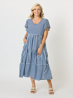 Kalahari Stripe Print Dress - Navy/White