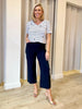 Marina Embroidered Stripe Print Tee - Navy/White