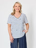 Marina Embroidered Stripe Print Tee - Navy/White