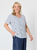 Marina Embroidered Stripe Print Tee - Navy/White