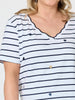 Marina Embroidered Stripe Print Tee - Navy/White