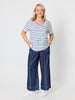 Marina Embroidered Stripe Print Tee - Navy/White